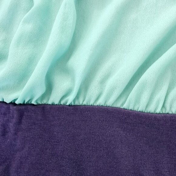 Soprano Women's Mini Dress Size Medium Aqua Navy Blue Draped Cascading Cocktail - Picture 9 of 13